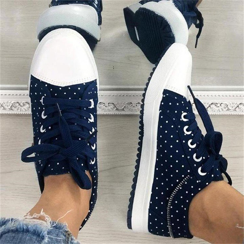 Ladies Retro Round Toe Polka Dot Print Casual Shoes