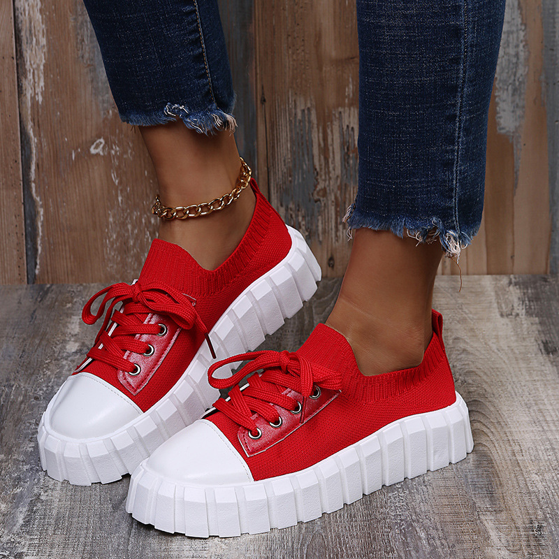 Round-toe Woven Upper Lace-up Sneakers
