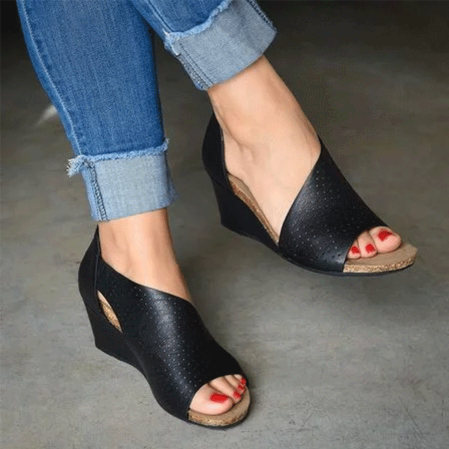 Hollow Out Plain  Peep Toe  Casual Date Wedge Sandals