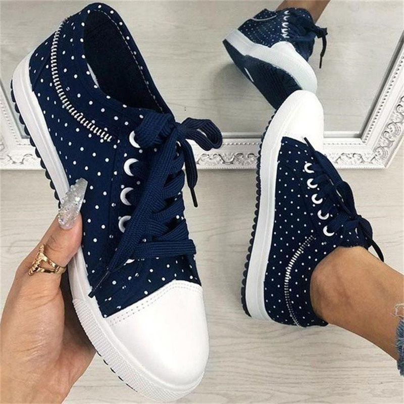 Ladies Retro Round Toe Polka Dot Print Casual Shoes