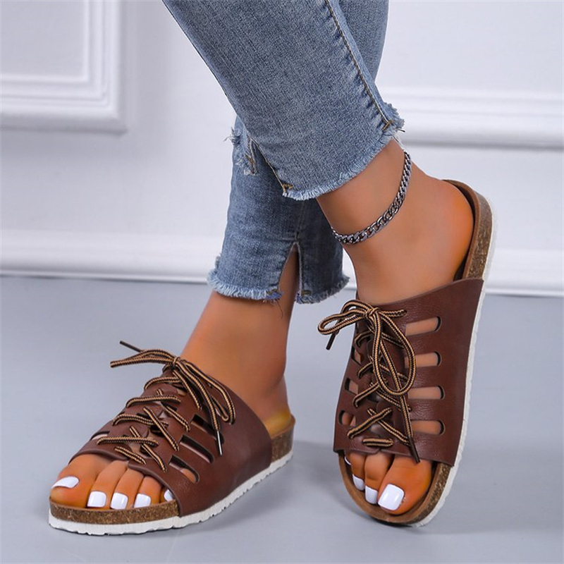 Round Toe Vintage Cutout Cork Slippers