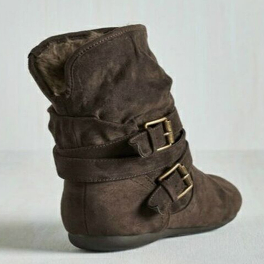 Plain  Flat  Velvet  Round Toe  Casual Outdoor Flat Boots
