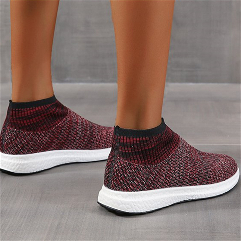 Ladies Round Toe Knit Sneakers