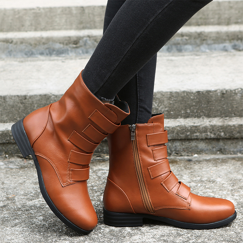 Autumn And Winter Fashion Mid-tube Round Toe Boots