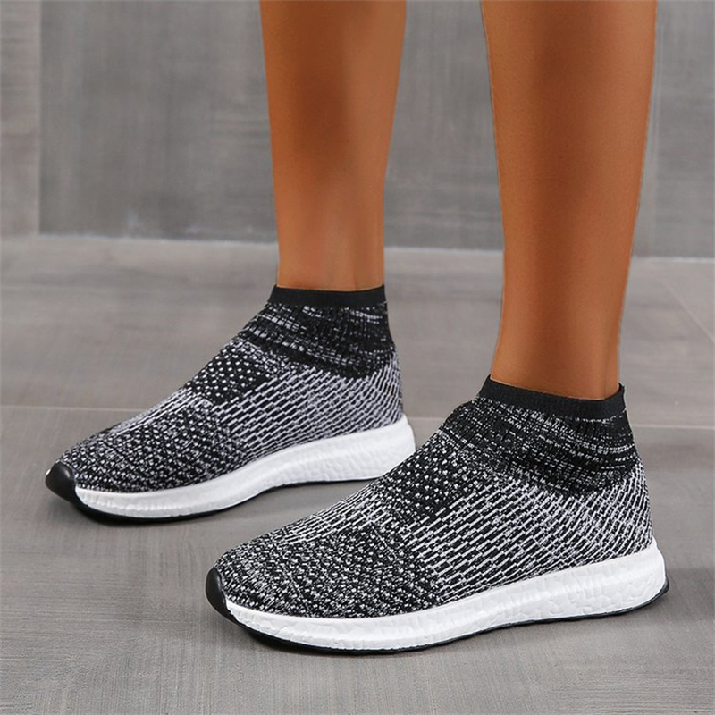 Ladies Round Toe Knit Sneakers