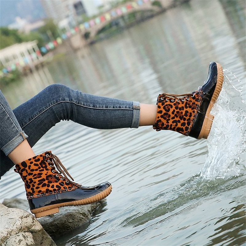 Waterproof Slip On Duck Booties Two Tone Chelsea Ankle Boots