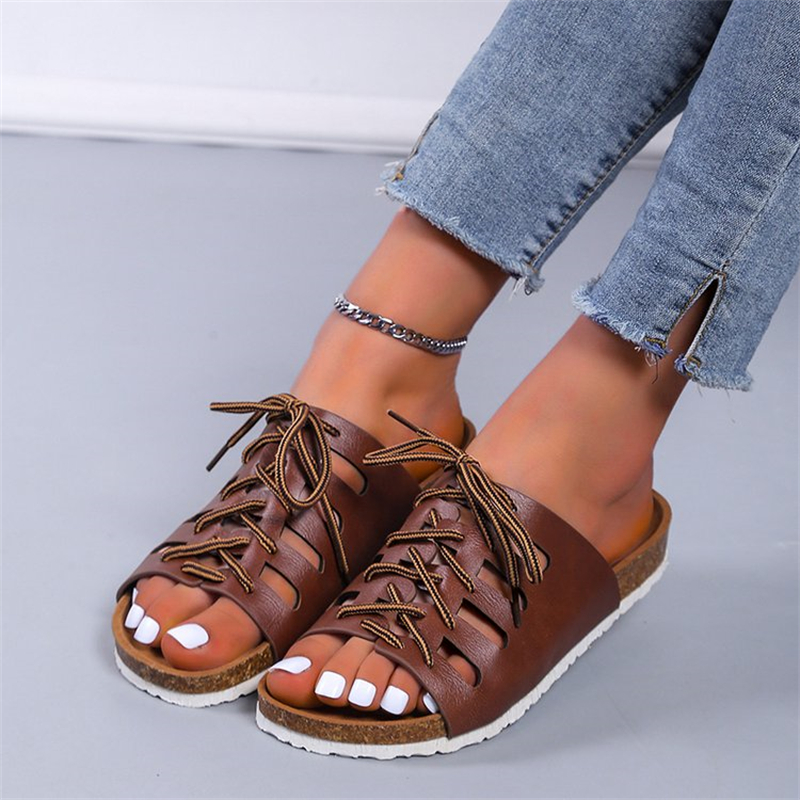 Round Toe Vintage Cutout Cork Slippers