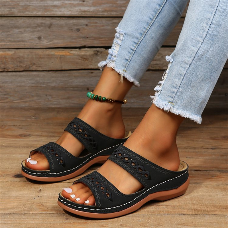 Round Head Retro Hollow Platform Slippers