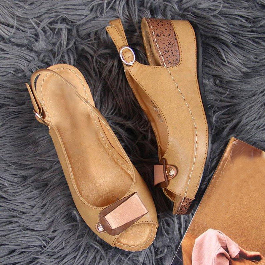 Plain  High Heeled  Peep Toe  Date Travel Wedge Sandals