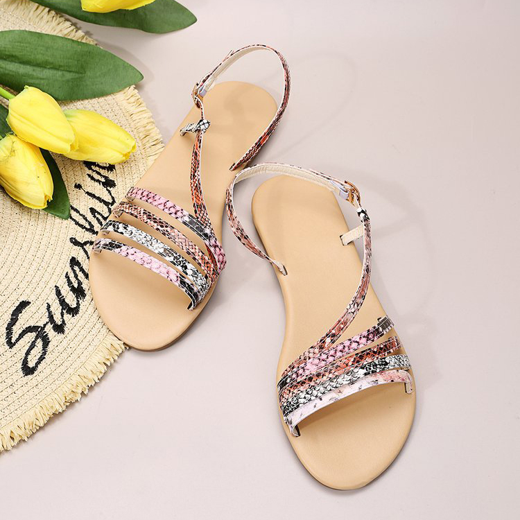 Animal-print Strappy Slip-on Leather Sandals