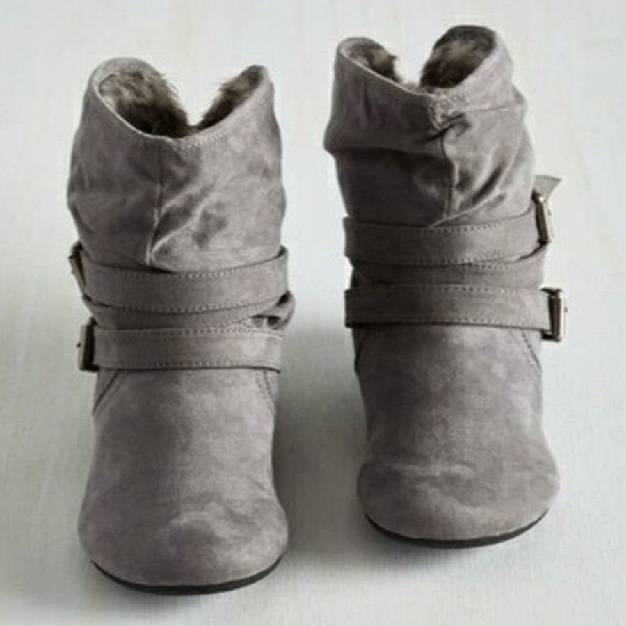 Plain  Flat  Velvet  Round Toe  Casual Outdoor Flat Boots