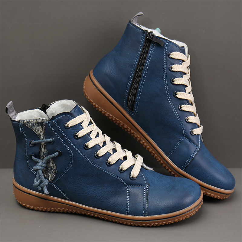 Women's casual flat-bottom lace-up ankle boots