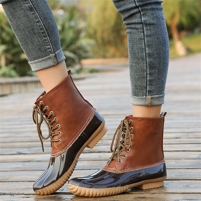 Waterproof Slip On Duck Booties Two Tone Chelsea Ankle Boots
