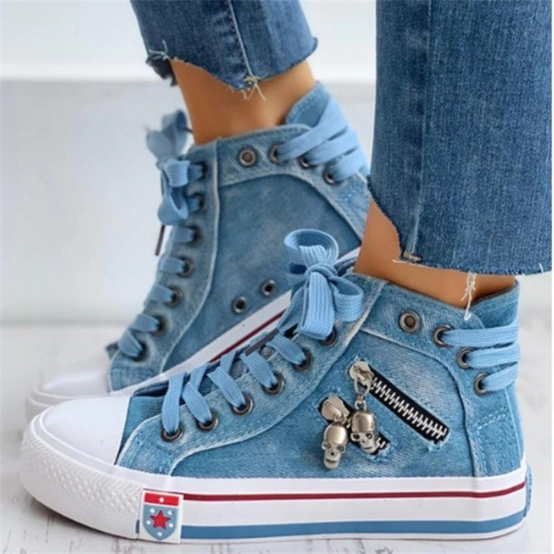 Ladies Vintage Round Toe Canvas Skull Decorative Canvas Shoes