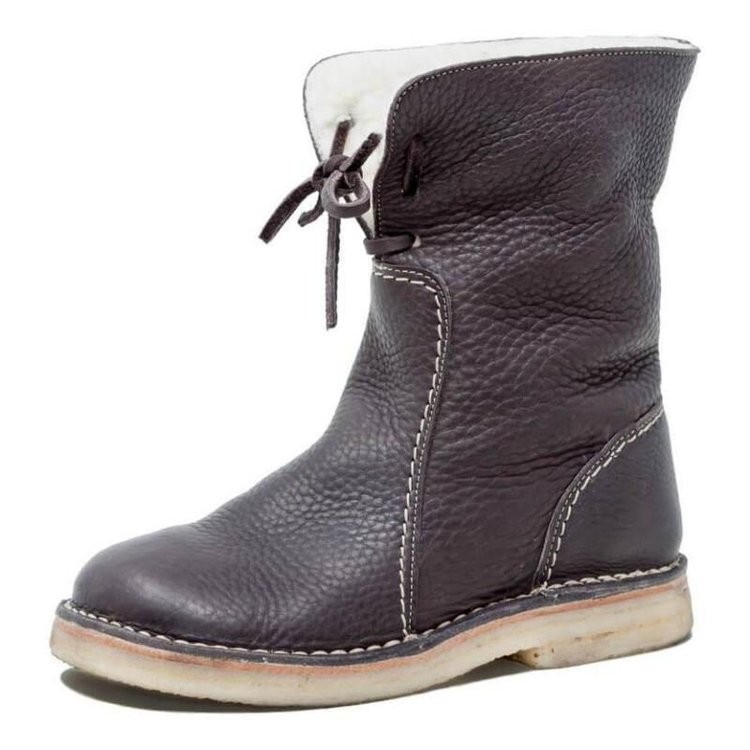 Round Toe Plus Velvet Lace-up Flat Casual Shoes Short Boots Snow Boots