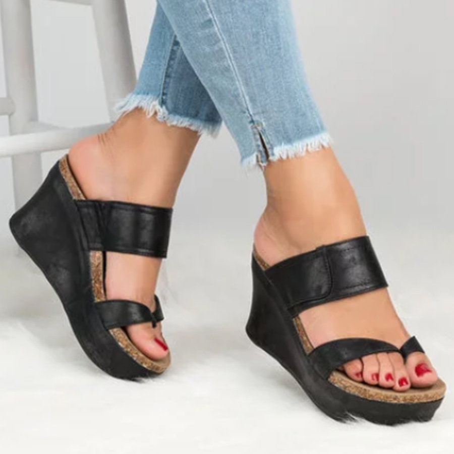 Plain  High Heeled  Peep Toe  Casual Wedge Sandals