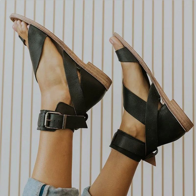 Flat high-top fish mouth cutout sandals