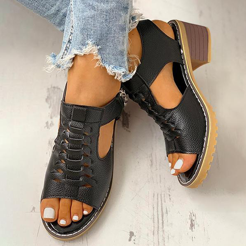 Women's fish mouth vintage heel sandals