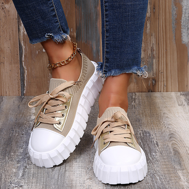 Round-toe Woven Upper Lace-up Sneakers