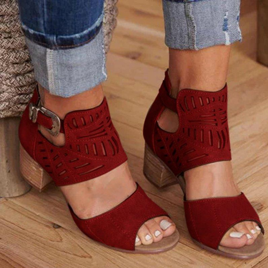 Hollow Out Plain  Chunky  High Heeled  Peep Toe  Date Travel Sandals?