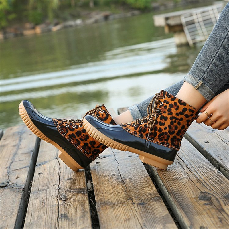 Waterproof Slip On Duck Booties Two Tone Chelsea Ankle Boots