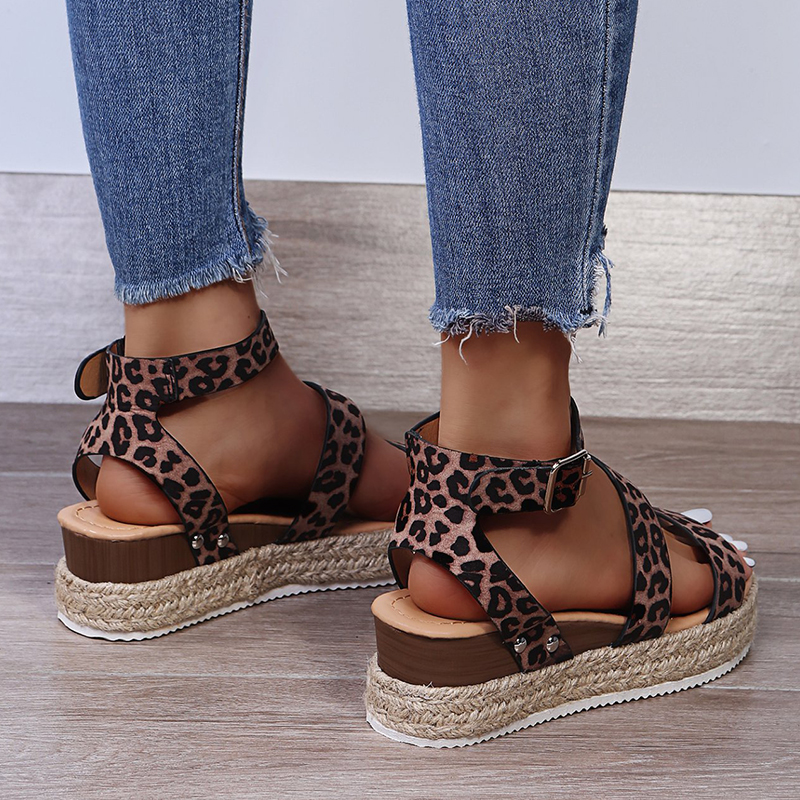Summer Leopard Print Casual Platform Sandals