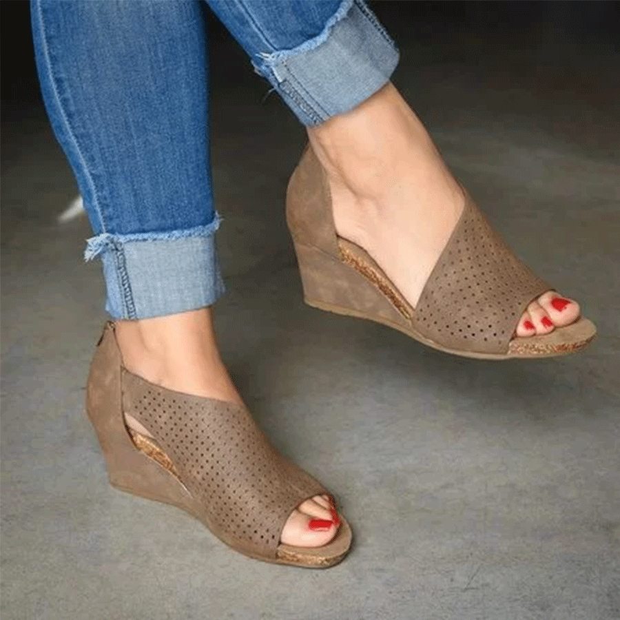 Hollow Out Plain  Peep Toe  Casual Date Wedge Sandals