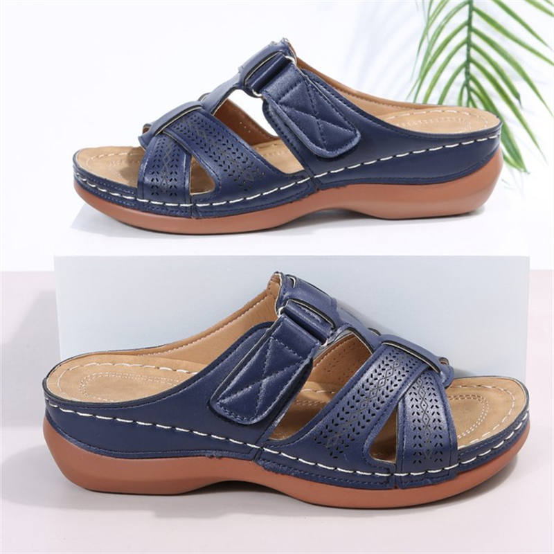 Ethnic Style Round Head Hollow Platform Slippers