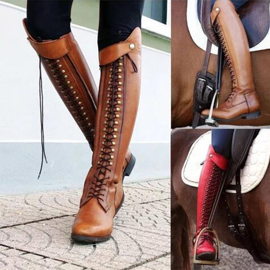 Plain  Flat  Round Toe  Date Outdoor  Knee High Flat Boots
