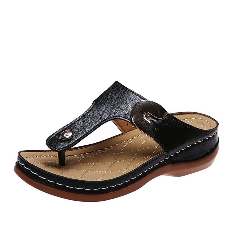 Women's Retro Round T-strap Beach Slippers