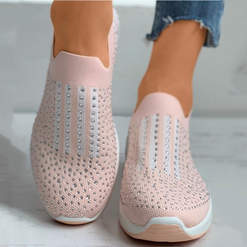Rhinestone Colorblock Knit Wedge Sneaker