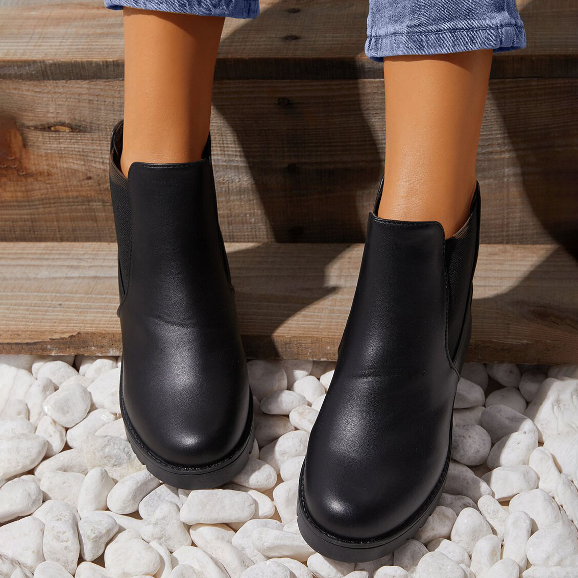 Slanting Elastic Slip-on Ankle Boots