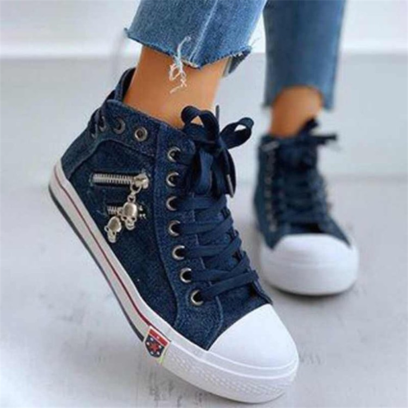 Ladies Vintage Round Toe Canvas Skull Decorative Canvas Shoes