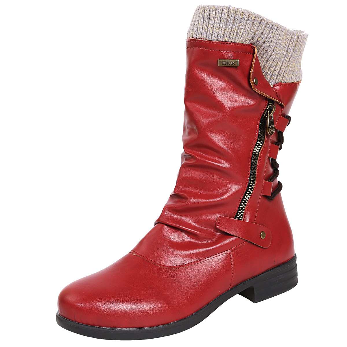 Lace-Up Side Zip Vintage Leather Boots