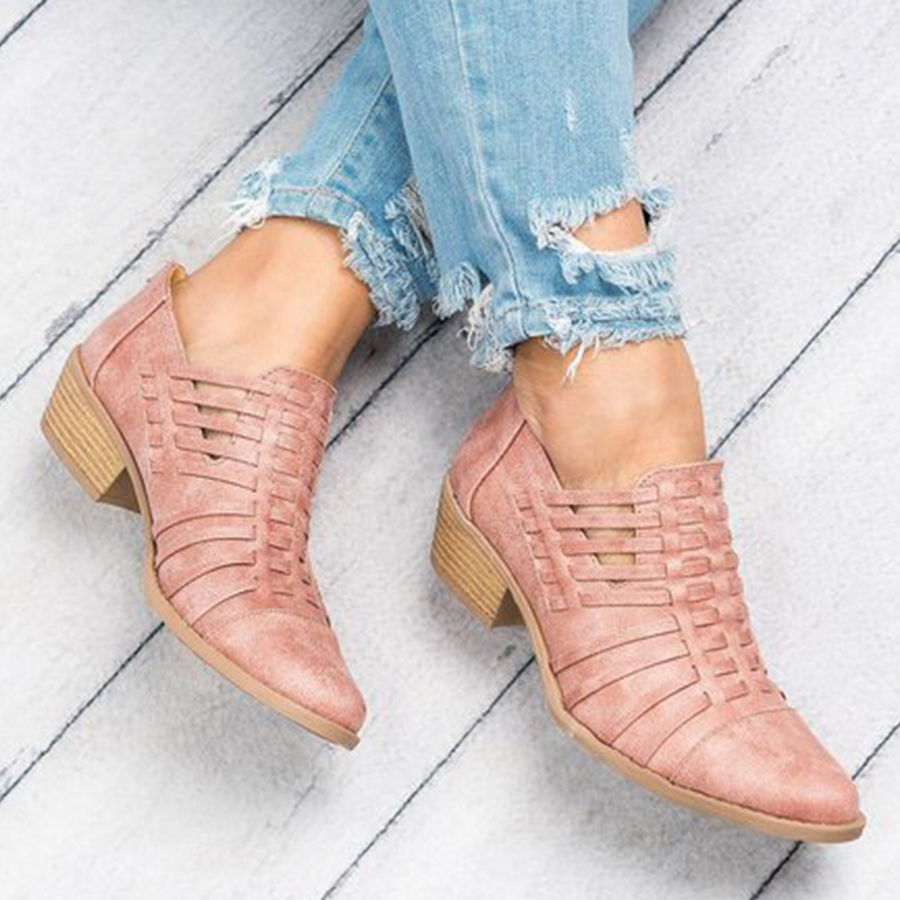 Plain  Chunky  Mid Heeled  Point Toe  Outdoor Ankle Boots