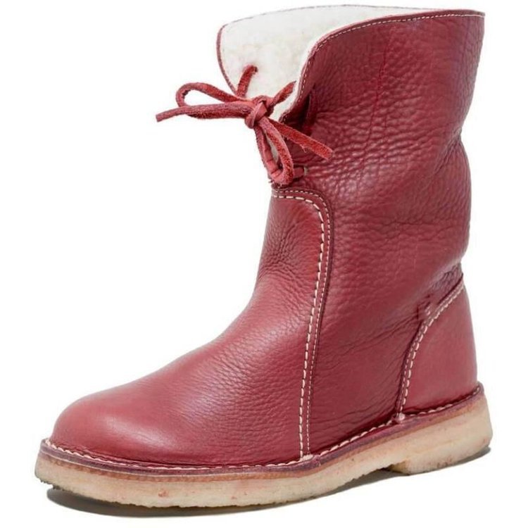 Round Toe Plus Velvet Lace-up Flat Casual Shoes Short Boots Snow Boots