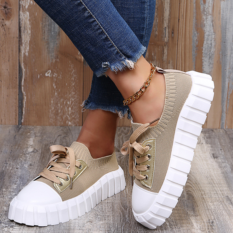 Round-toe Woven Upper Lace-up Sneakers