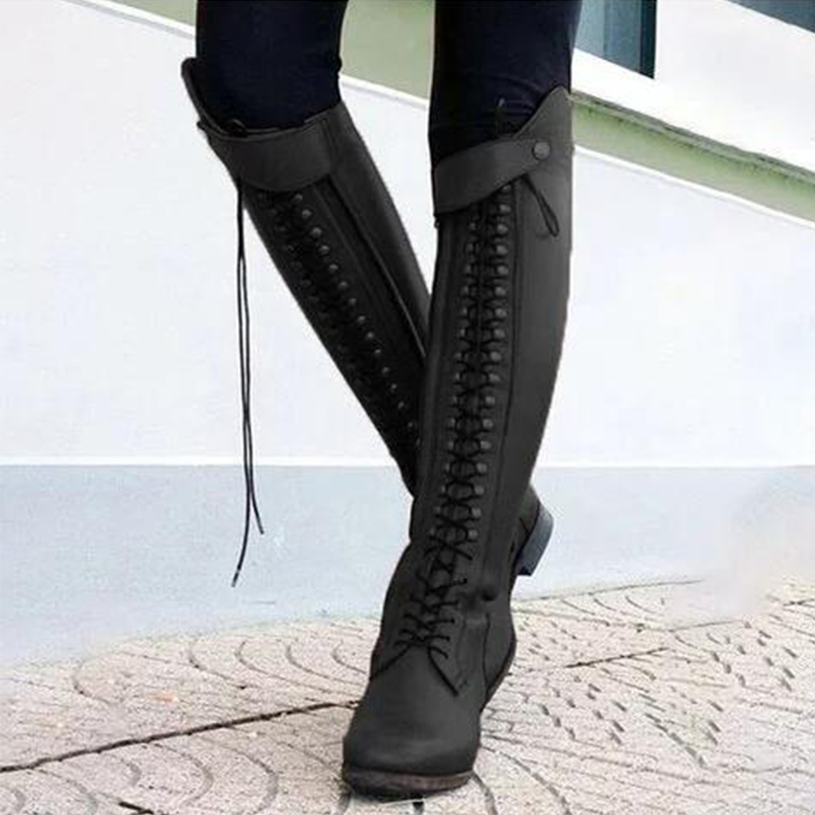 Plain  Flat  Round Toe  Date Outdoor  Knee High Flat Boots