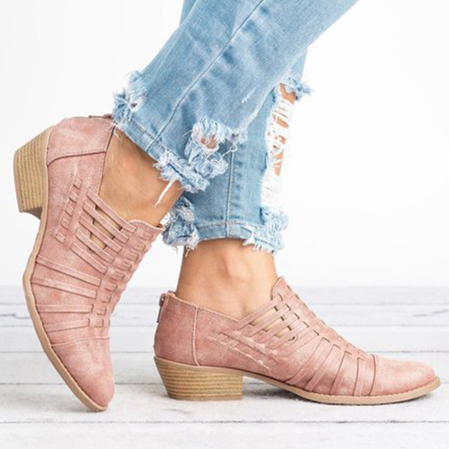 Plain  Chunky  Mid Heeled  Point Toe  Outdoor Ankle Boots