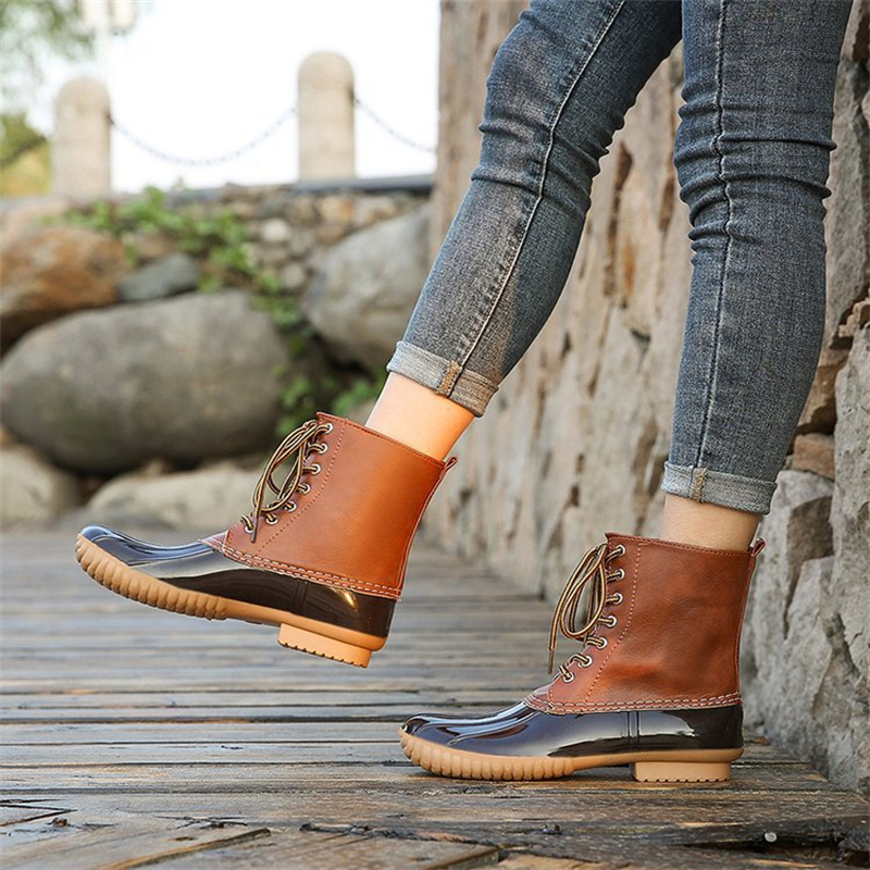 Waterproof Slip On Duck Booties Two Tone Chelsea Ankle Boots