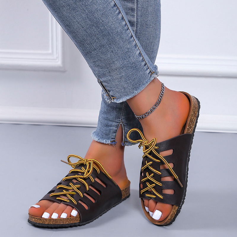 Beach Flat Lace-Up Slippers
