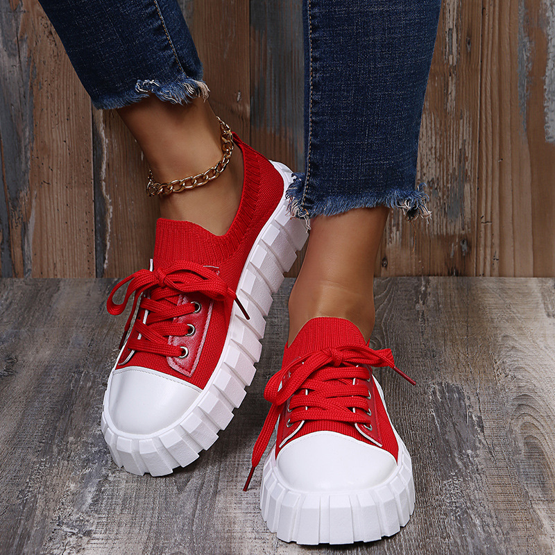 Round-toe Woven Upper Lace-up Sneakers