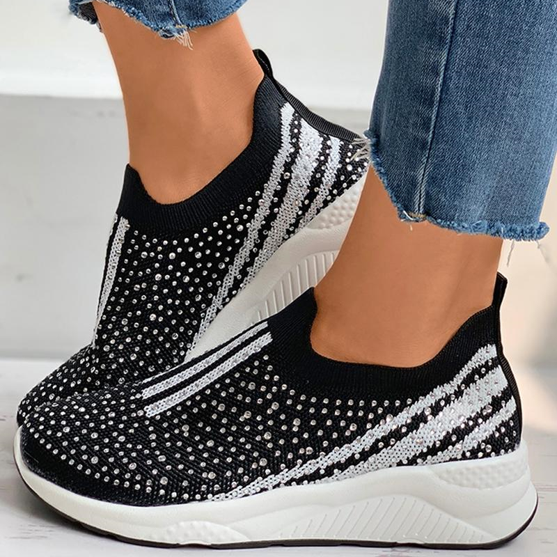 Rhinestone Colorblock Knit Wedge Sneaker