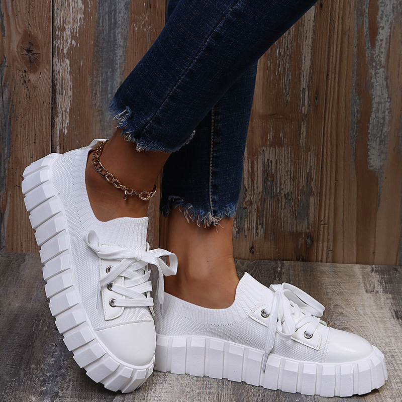 Round-toe Woven Upper Lace-up Sneakers