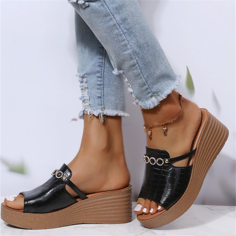 Fish Mouth Crocodile Print Platform Slippers