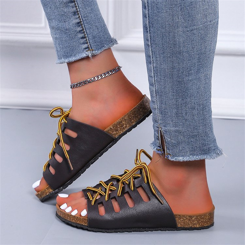 Round Toe Vintage Cutout Cork Slippers