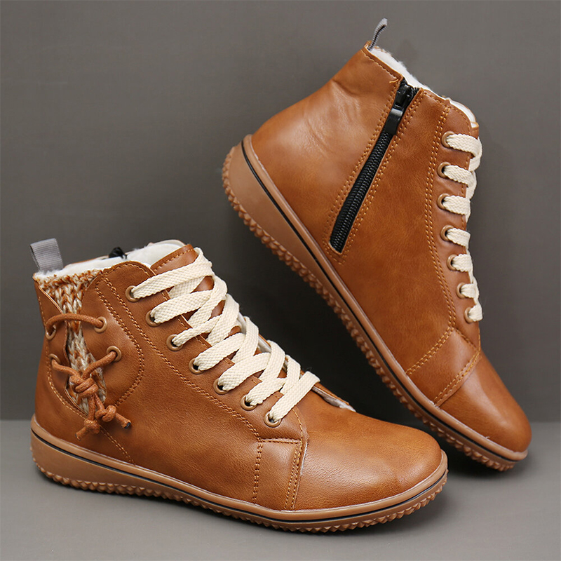 Women's casual flat-bottom lace-up ankle boots