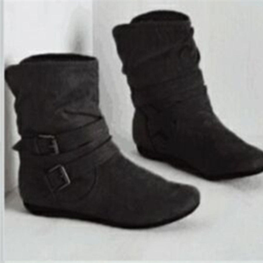 Plain  Flat  Velvet  Round Toe  Casual Outdoor Flat Boots
