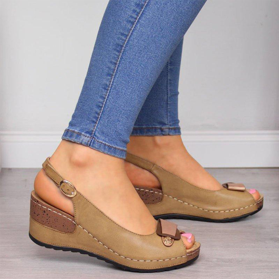 Plain  High Heeled  Peep Toe  Date Travel Wedge Sandals