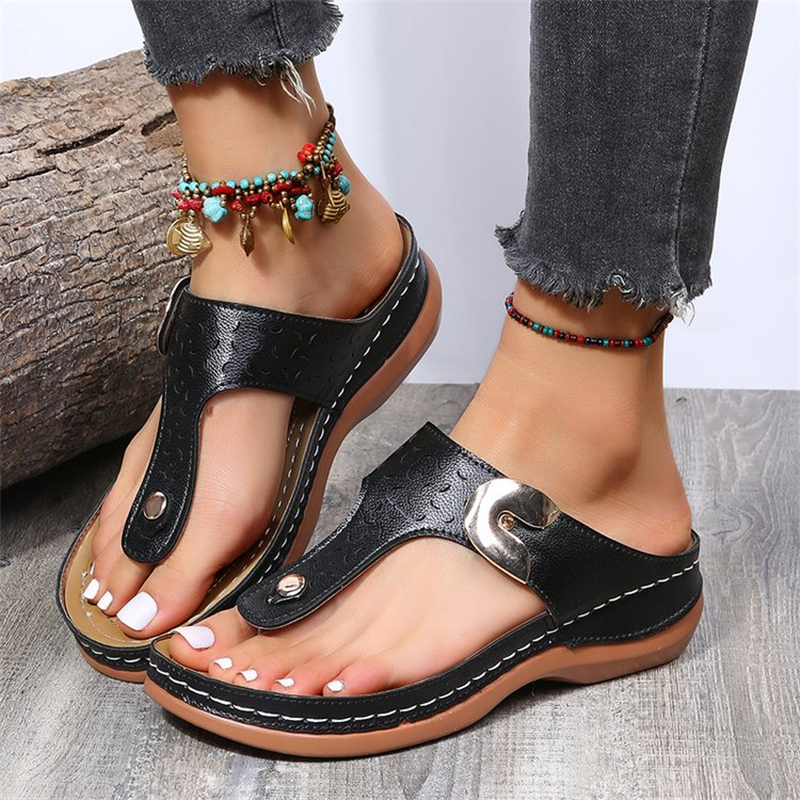 Women's Retro Round T-strap Beach Slippers